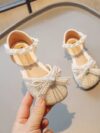 Princess Ivory Low Heel Shoes with Rhinestone and Pearl Bow 1