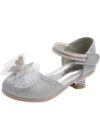 Princess Sparkly Silver High Heel Shoes with Rhinestone Butterfly and Pearl Belt 1