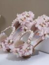 cocobee – Princess Pink 3D Flowers Low Heel Shoes with Pearls and Rhinestone Pendant Belt 1