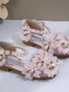 cocobee – Princess Pink 3D Flowers Low Heel Shoes with Pearls and Rhinestone Pendant Belt 5