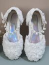 cocobee – Princess White 3D Flowers Low Heel Shoes with Pearls and Rhinestone Pendant Belt 5