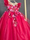 cocobee-Princess Aurora Red Embroidered Tulle Gown with Corset and Train 2