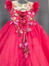 cocobee-Princess Aurora Red Embroidered Tulle Gown with Corset and Train 4