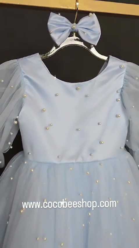 cocobee-Princess Clara Light Blue Pearl Tulle Dress – moment