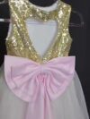 cocobee-Princess Elena Gold Sequin Ivory Tulle Dress with Pink Satin Bow – moment