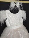 cocobee-Princess Evelyn White Sequin Feather Dress with Hair Bow 1