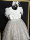 cocobee-Princess Evelyn White Sequin Feather Dress with Hair Bow 2