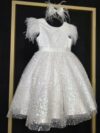 cocobee-Princess Evelyn White Sequin Feather Dress with Hair Bow 4