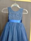 cocobee-Princess Isabella Navy Blue Lace and Tulle Dress with Satin Bow 7