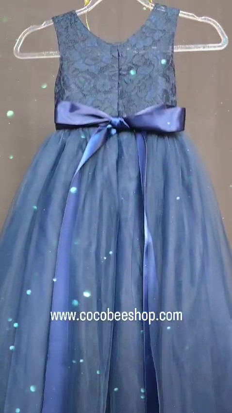 cocobee-Princess Isabella Navy Blue Lace and Tulle Dress with Satin Bow – moment