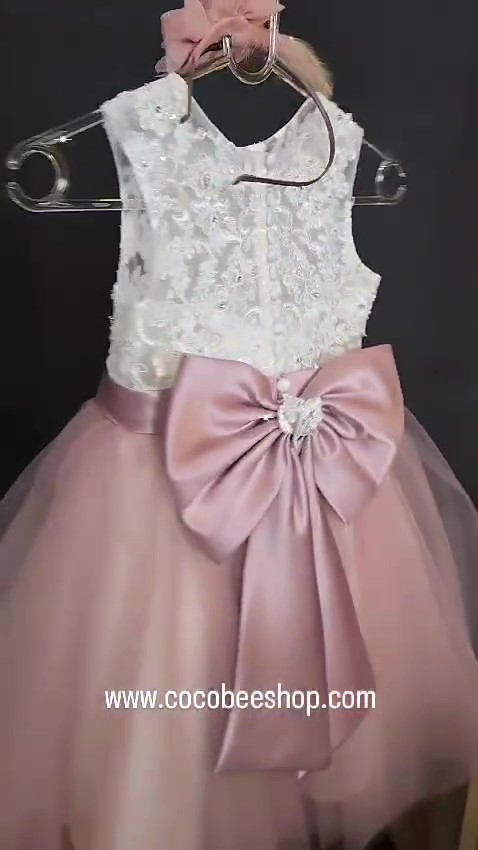 cocobee-Princess Rosalie Blush Pink Lace and Tulle Dress – Moment1