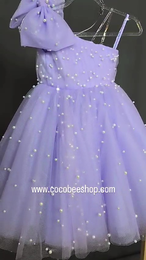 cocobee-Princess Violet Lilac Pearl One-Shoulder Tulle Dress – moment